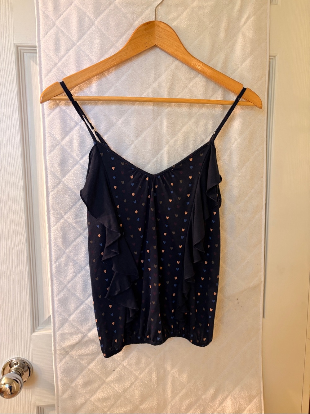 Navy Heart-Print Ruffle Cami Tank Top